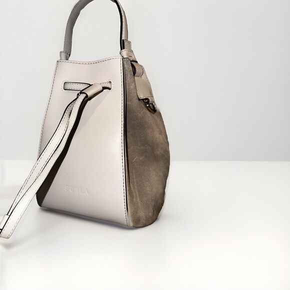 Furla Bucket‎ Bag Small Grey Calf Leather Suede Miastella Chic Modern Designer - Picture 3 of 16